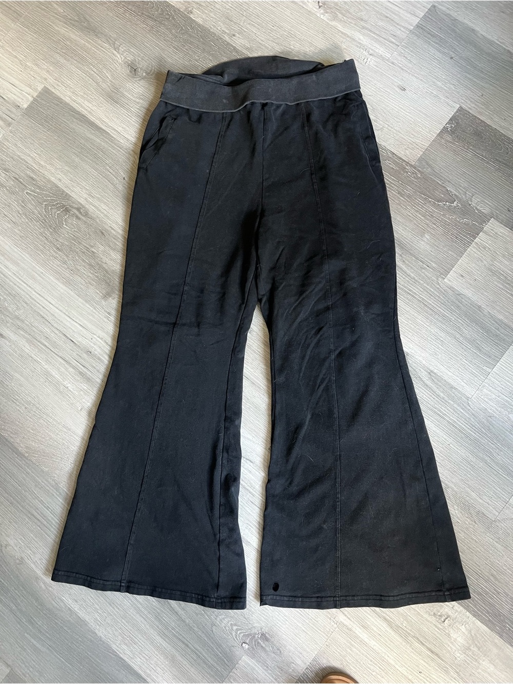 Black Mineral Washed Ultra Flared Pull-On Pants